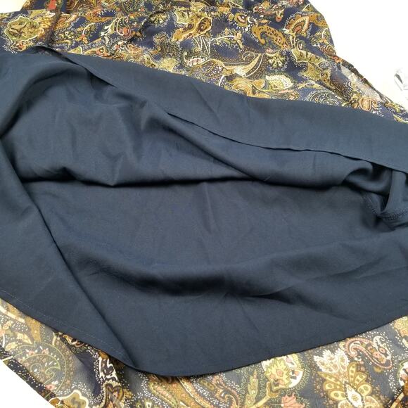 SugarLips Navy Blue Green Rust Tan Paisley Sheer Overlay Maxi Boho Dress Medium - Picture 5 of 7